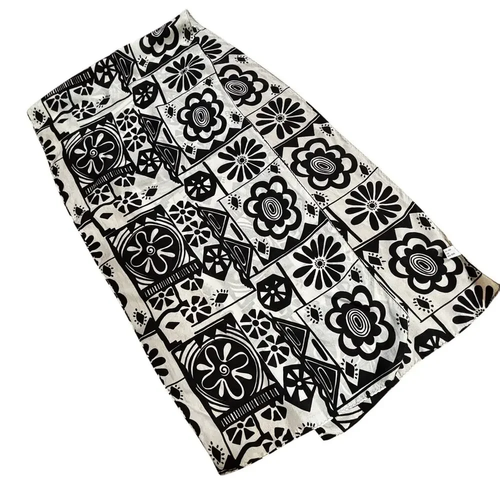 Vintage Korea Silk Scarf Art to Wear Black & white mod 60s 70s floral print